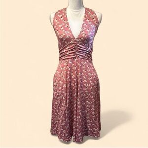 Pink Floral Halter Midi Dress